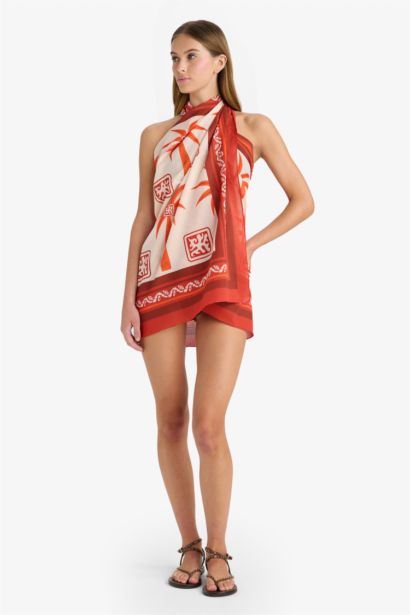 Fall in Love Regular Fit Palm Tree Patterned Cotton Beachwear