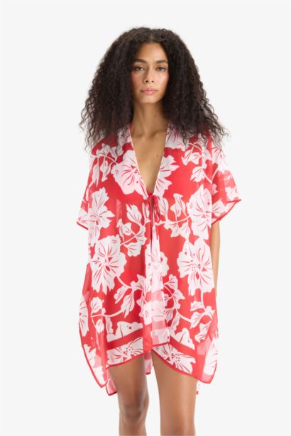 Fall in Love Regular Fit Tropical Patterned Chiffon Beachwear