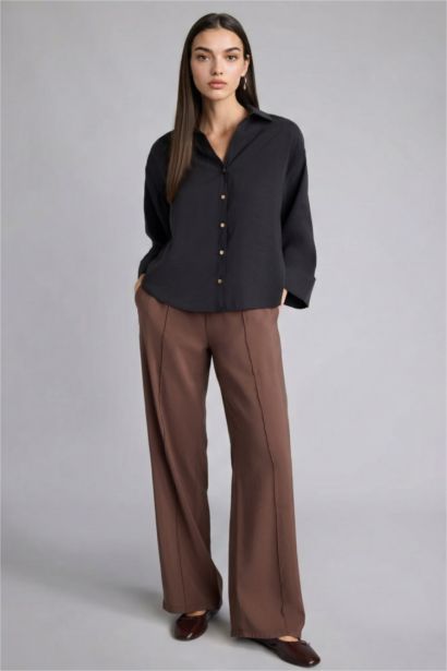 بنطرون مودال وايد ليج برجل واسع وخصر عالي