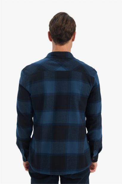 Regular Fit Polo Collar Plaid Flanel Long Sleeve Shirt