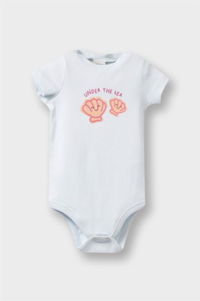 2'li Takım Baskılı Kısa Kollu Fitilli Kaşkorse Tişört Beli Lastikli Şort Kız Bebek