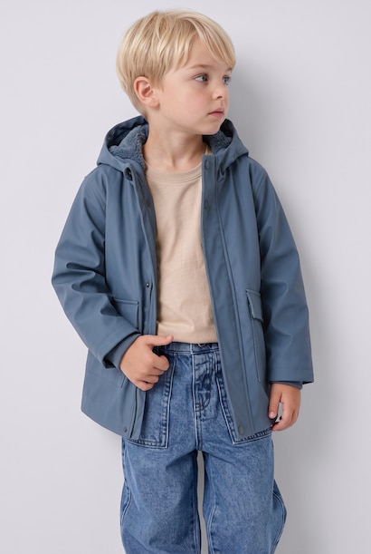 Baby Boy Waterproof Ribbed Sleeve Hooded Jacket