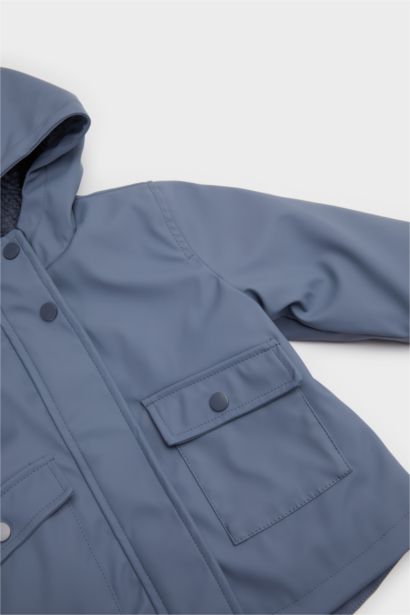 Baby Boy Waterproof Ribbed Sleeve Hooded Jacket