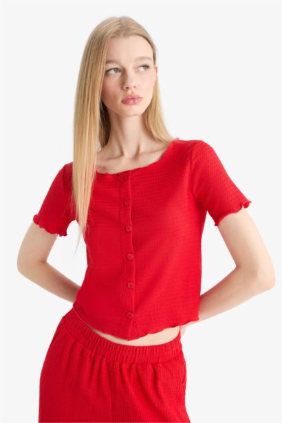 قميص منسوج نص ردن مخصر