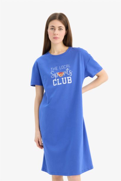 فستان نص كم قصة عادية بياقة مستديرة من Fall In Love