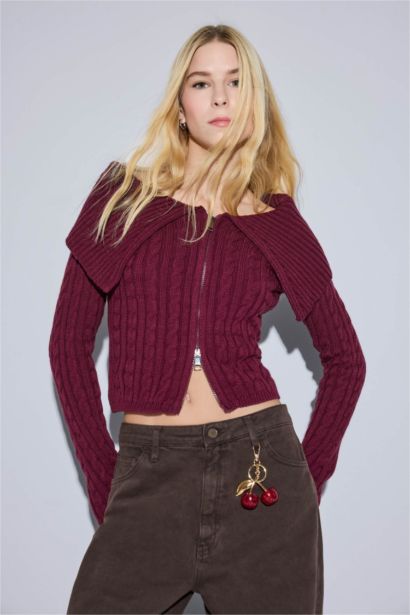 Трикотажный кардиган Regular Fit с открытыми плечами и молнией