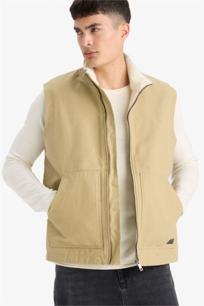 Gilet en coton zippé à col montant et poches Coupe régulière