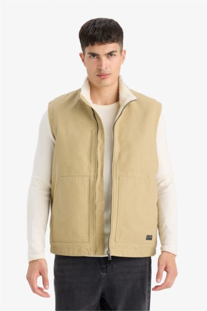 Gilet en coton zippé à col montant et poches Coupe régulière