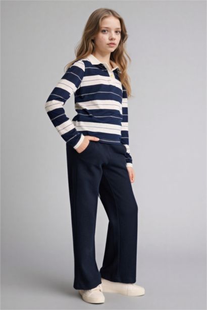 بنطرون بناتي وافل وايد ليج برجل واسع