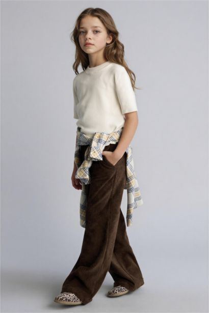 Wide Leg Fitilli Kadife Pantolon Kız Çocuk