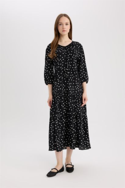 Regular Fit Patterned V Neck Maxi Dress