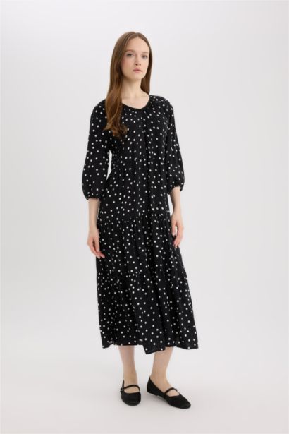 Regular Fit Patterned V Neck Maxi Dress