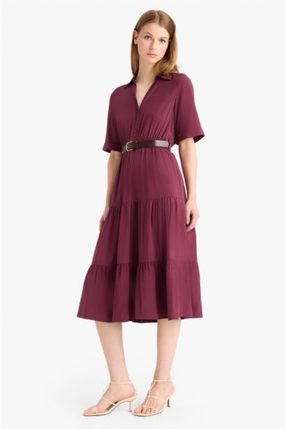 Платье миди с рубашечным воротником и коротким рукавом