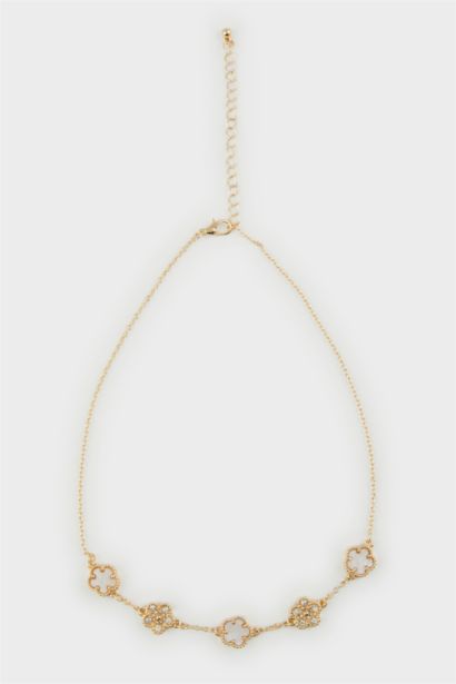 قلادة ذهبي نسائي فلورال ابيض