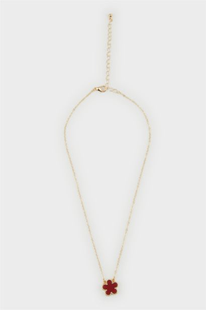 Woman Red Floral Gold Necklace