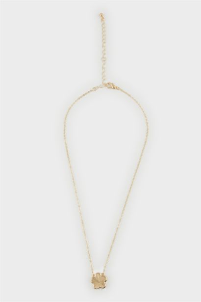 Woman Red Floral Gold Necklace