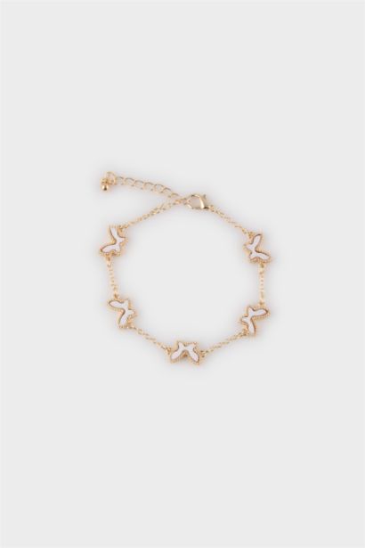 Woman White Butterfly Gold Bracelet