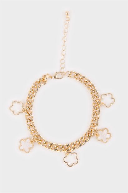 Bracelet doré épais à fleurs blanches pour femme