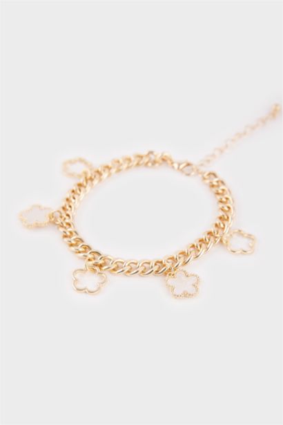 Bracelet doré épais à fleurs blanches pour femme