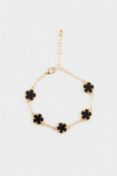 Woman Black Floral Gold Bracelet