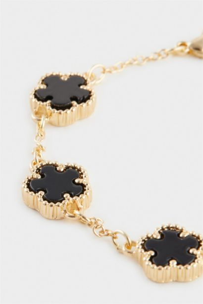 Woman Black Floral Gold Bracelet