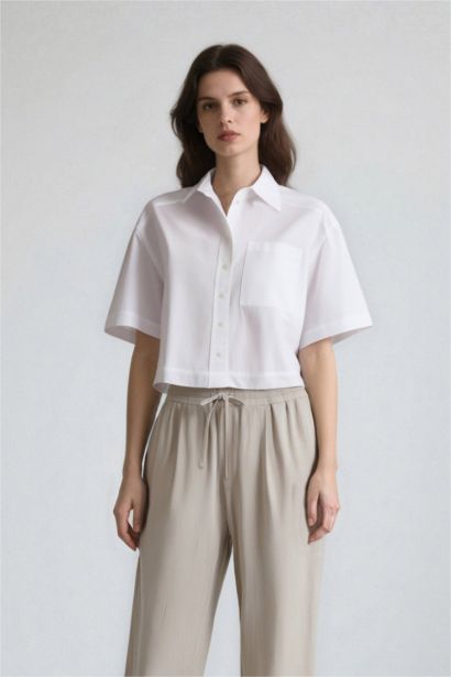 Oversize Fit Shirt Collar Poplin Short Sleeve Shirt