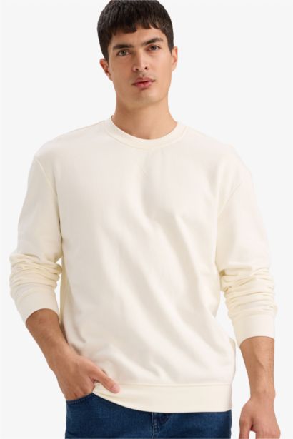 سويت شيرت بيزك سادة قطن قصة عادية بياخة مستديرة