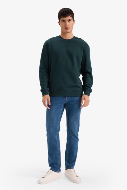 سويت شيرت بيزك قطن قصة عادية بياخة مستديرة