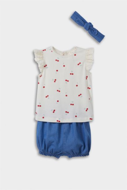 Baby Girl Fruit Patterned Denim 3 Piece Set
