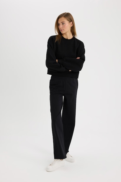 Straight Fit Thin Sweatshirt Fabric Trousers