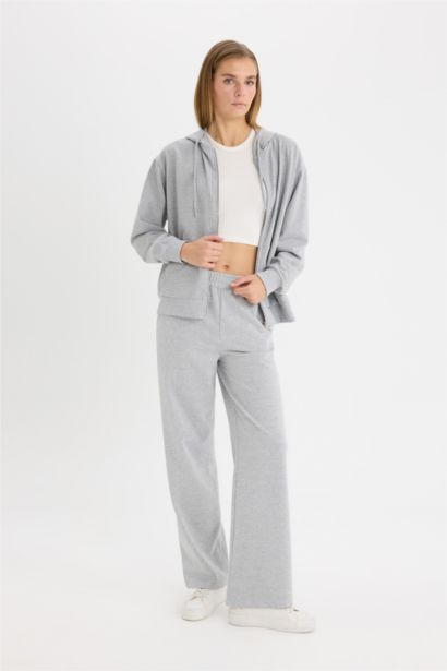 Straight Fit Thin Sweatshirt Fabric Trousers