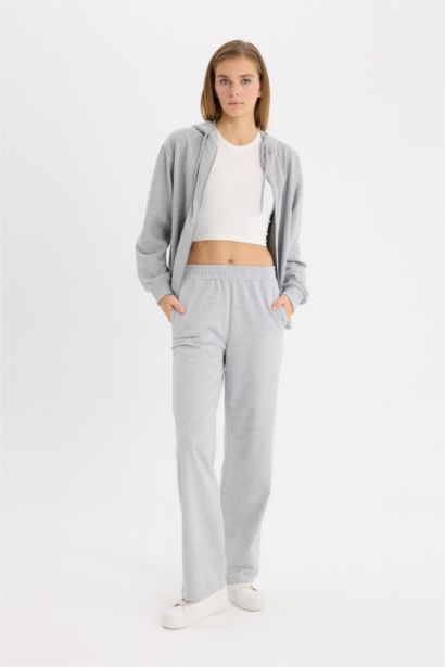 Straight Fit Thin Sweatshirt Fabric Trousers