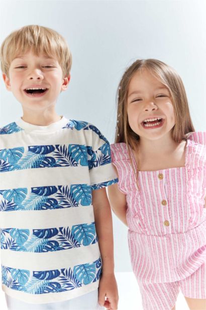 T-shirt à manches courtes et col rond à motifs pour bébé garçon