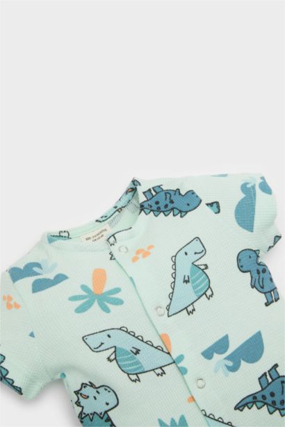 Baby Boy Newborn Dinosaur Printed Waffle Jumpsuit