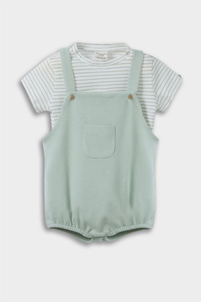Baby Boy Striped Short Sleeve Waffle 3 Piece Set