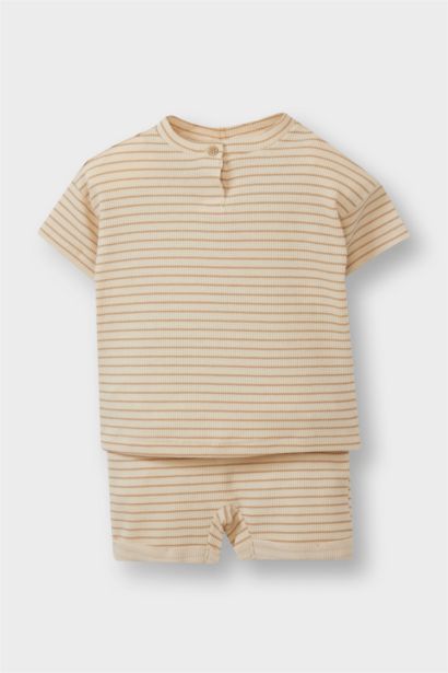 Ensemble gaufré rayé T-shirt et Short taille élastique pour bébé garçon
