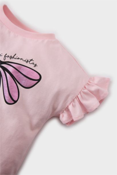 تيشيرت بنات نص كم مطبوع قصة عادية برقبة مستديرة