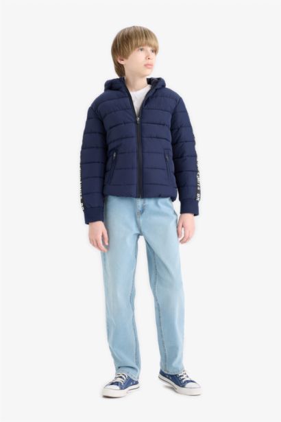 Su Geçirmez Kapüşonlu Polar Astarlı Fermuarlı Şişme Mont Erkek Çocuk