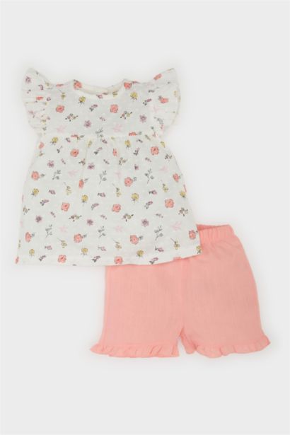 Girl Floral Poplin Blouse Shorts 2 Piece Set
