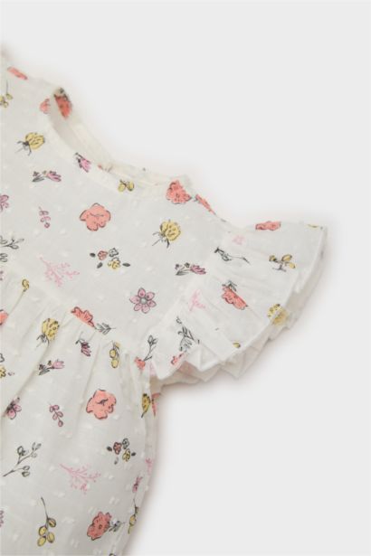 Girl Floral Poplin Blouse Shorts 2 Piece Set