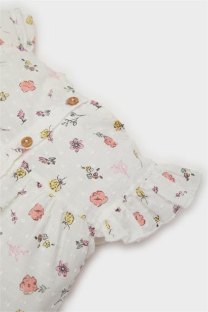 Girl Floral Poplin Blouse Shorts 2 Piece Set