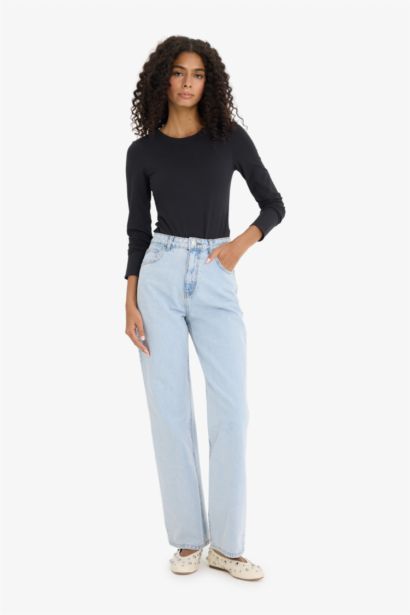 T-shirt slim à manches longues et col rond