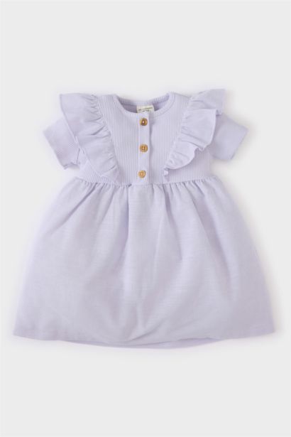 Robe côtelée à col rond et manches courtes pour bébé fille