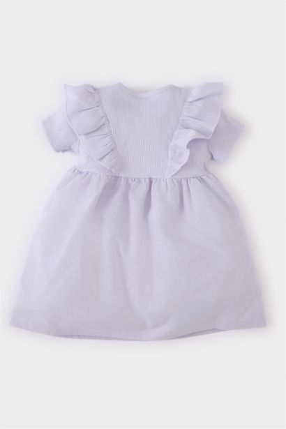 Robe côtelée à col rond et manches courtes pour bébé fille