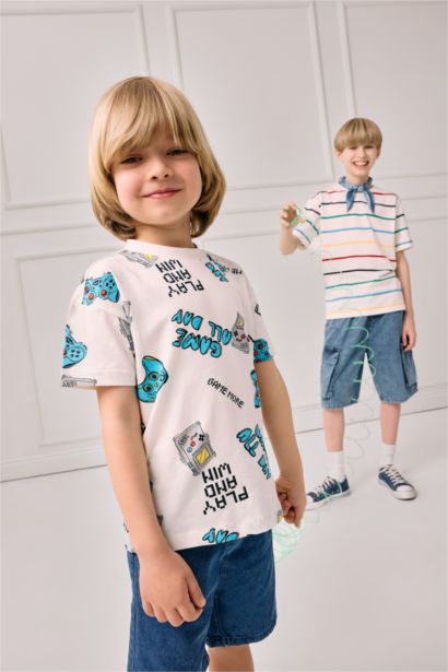 Baby Boy Crew Neck Patterned T-Shirt