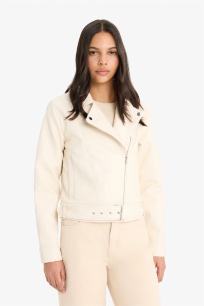 Regular Fit Fermuarlı Suni Deri Ceket Mont 