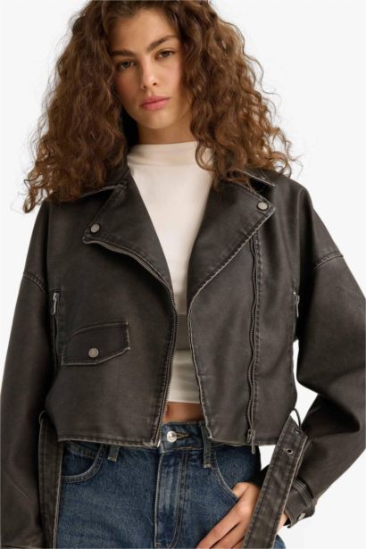 Куртка-ветровка oversize из тафты с искусственной кожей