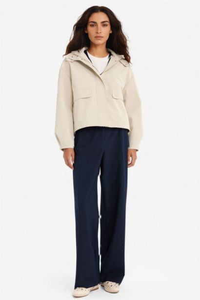 Su İtici Kapüşonlu Polar Astarlı Suni Deri Yağmurluk