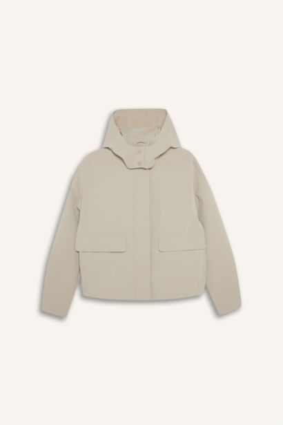 Su İtici Kapüşonlu Polar Astarlı Suni Deri Yağmurluk