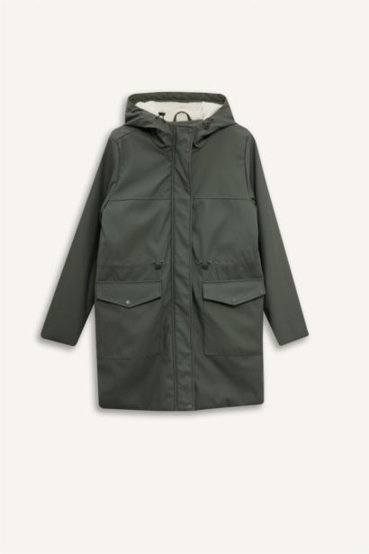 Regular Fit Faux Leather Raincoat